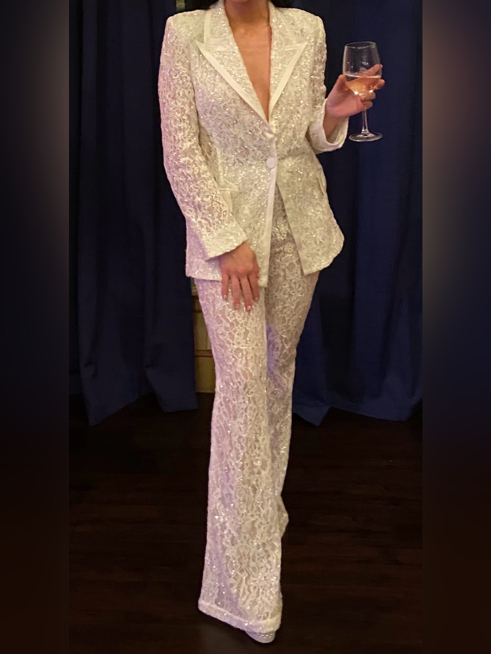 NADINE MERABI Ivory Lace two piece suit set